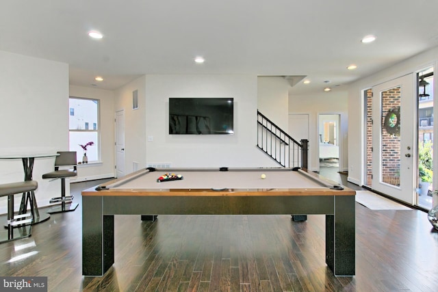 23109 Cottonwillow Sq, Brambleton, VA 20148 - recreation room featuring billiards table, wood finished floors, and recessed lighting