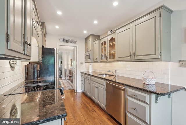 36 Wingstone Ln, Devon, PA 19333 - kitchen with appliances with stainless steel finishes, gray cabinetry, a sink, recessed lighting, and decorative backsplash