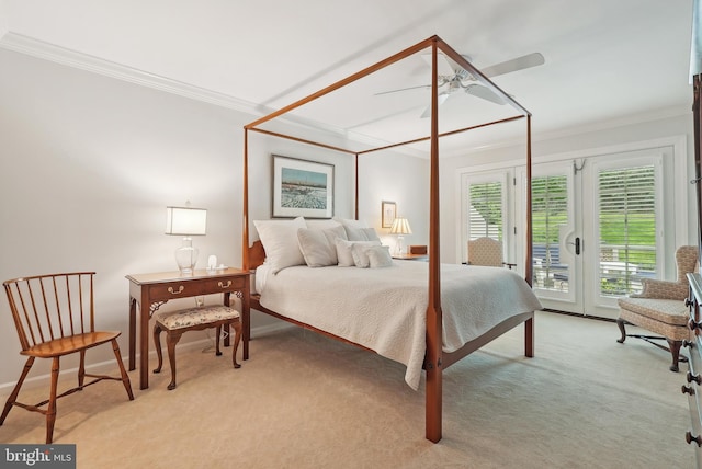 36 Wingstone Ln, Devon, PA 19333 - bedroom featuring crown molding, access to exterior, light colored carpet, baseboards, and ceiling fan