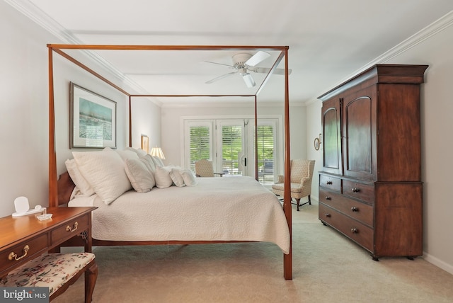 36 Wingstone Ln, Devon, PA 19333 - bedroom with access to outside, crown molding, light colored carpet, a ceiling fan, and baseboards