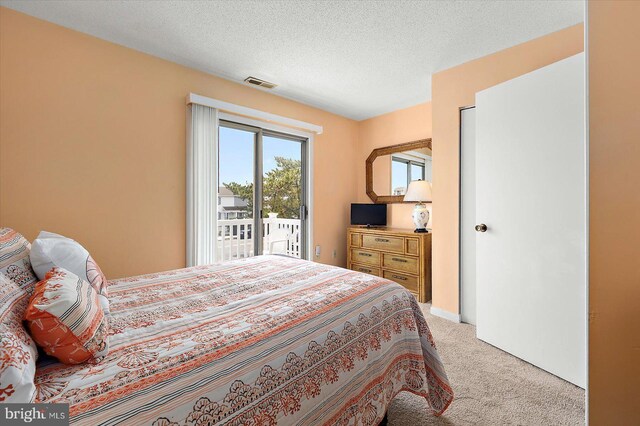 614 Osprey Rd Unit D, Ocean City, MD 21842 - bedroom with light carpet, access to outside, and a textured ceiling