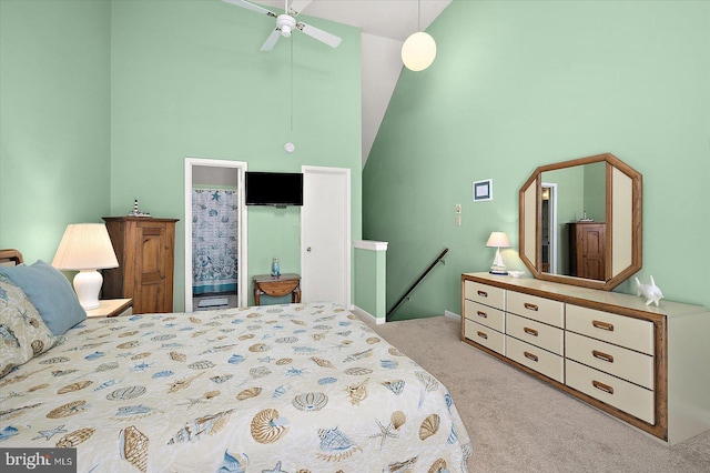 614 Osprey Rd Unit D, Ocean City, MD 21842 - bedroom with carpet, high vaulted ceiling, and baseboards
