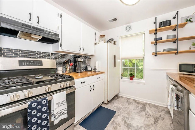 10625 Shasta Ct Unit T, Damascus, MD 20872 - kitchen with stainless steel appliances, under cabinet range hood, backsplash, and white cabinets