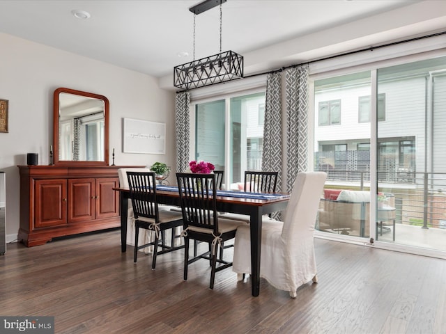 dining room featuring dark wood-style flooring and recessed lighting