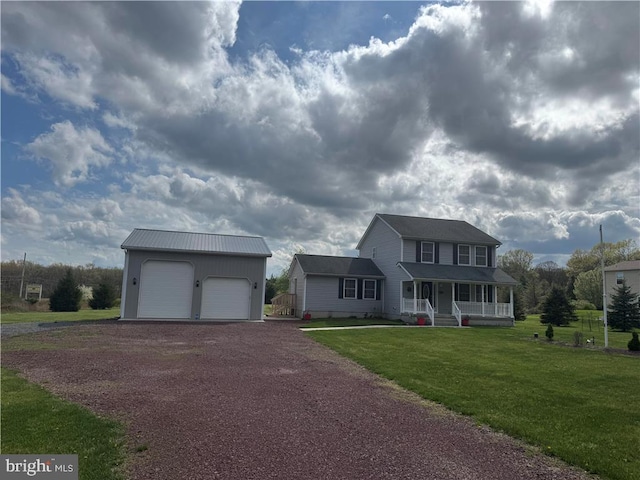 18 Cub Ln, Jim Thorpe, PA 18229 - view of front of house with covered porch, an outbuilding, and a front lawn