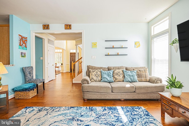 9 Webster Hill Ct, Clarksburg, MD 20871 - living room with wood finished floors and stairs