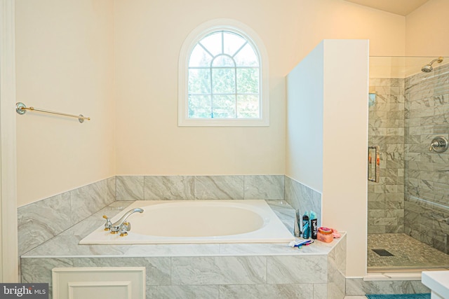 9 Webster Hill Ct, Clarksburg, MD 20871 - full bathroom featuring a bath, a stall shower, and lofted ceiling