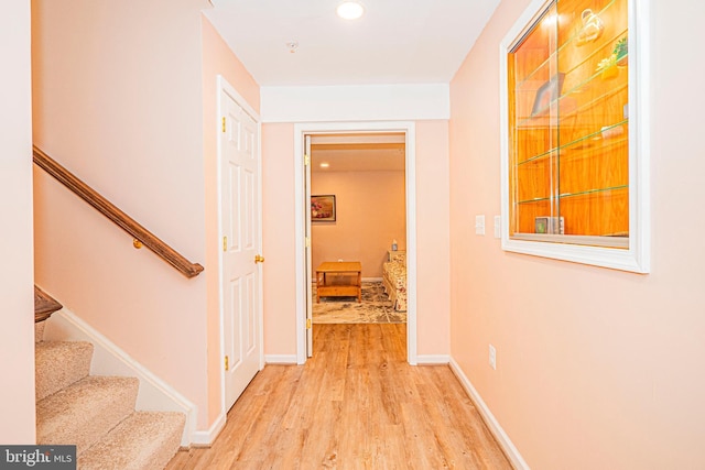 9 Webster Hill Ct, Clarksburg, MD 20871 - hall with light wood-style floors, stairway, and recessed lighting