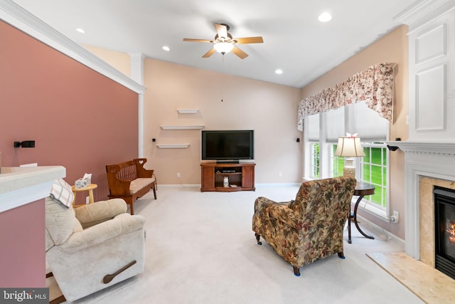 103 Dylan Cir, Avondale, PA 19311 - living room with ceiling fan, a high end fireplace, carpet floors, baseboards, and recessed lighting