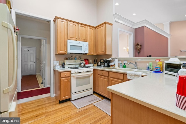 103 Dylan Cir, Avondale, PA 19311 - kitchen featuring white appliances, a sink, light wood-type flooring, light countertops, and recessed lighting