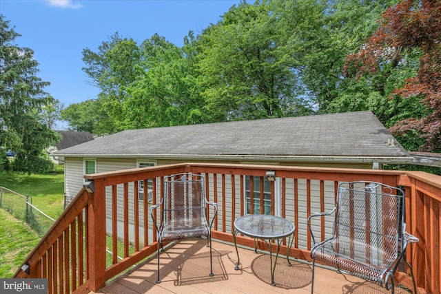 wooden terrace featuring fence
