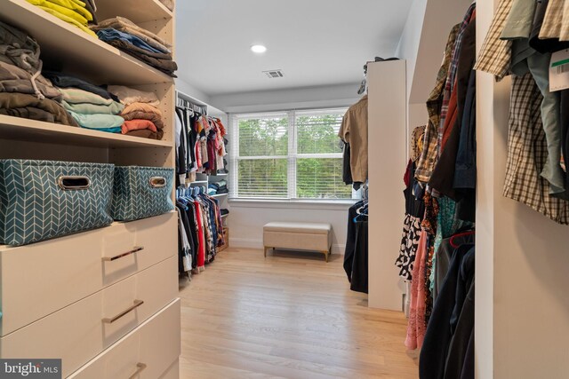 walk in closet featuring light wood-style flooring