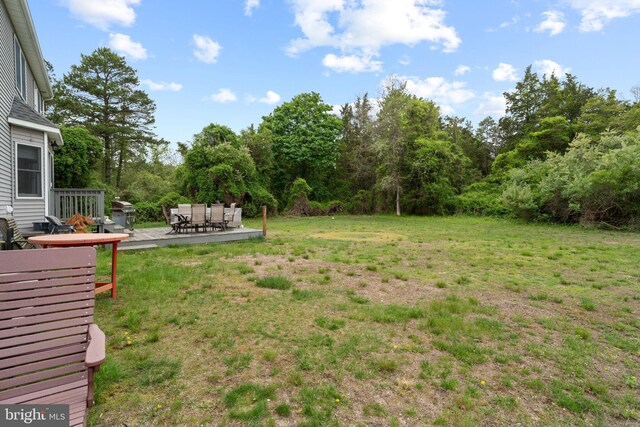 view of green lawn featuring a patio area