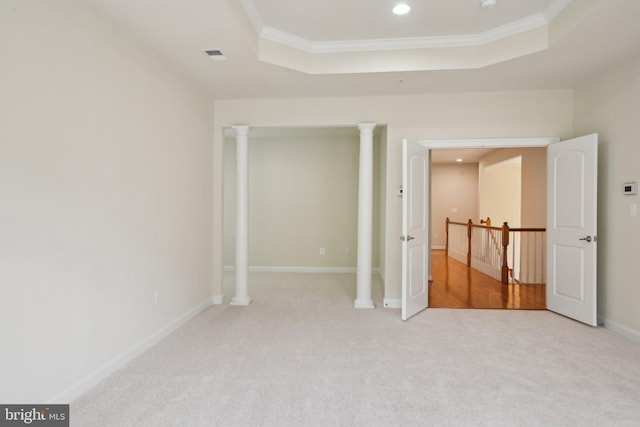 711 Bleak Hill Pl, Upper Marlboro, MD 20774 - unfurnished bedroom featuring light carpet, crown molding, a tray ceiling, baseboards, and recessed lighting