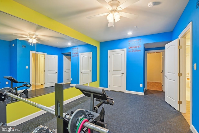 711 Bleak Hill Pl, Upper Marlboro, MD 20774 - exercise area featuring ceiling fan, baseboards, and recessed lighting