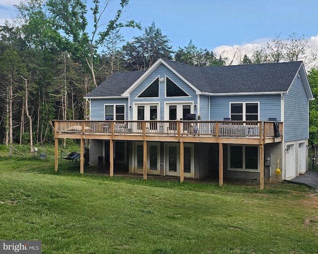 3612 Panhandle Rd, Front Royal, VA 22630 - back of house featuring a deck, a garage, roof with shingles, and a yard