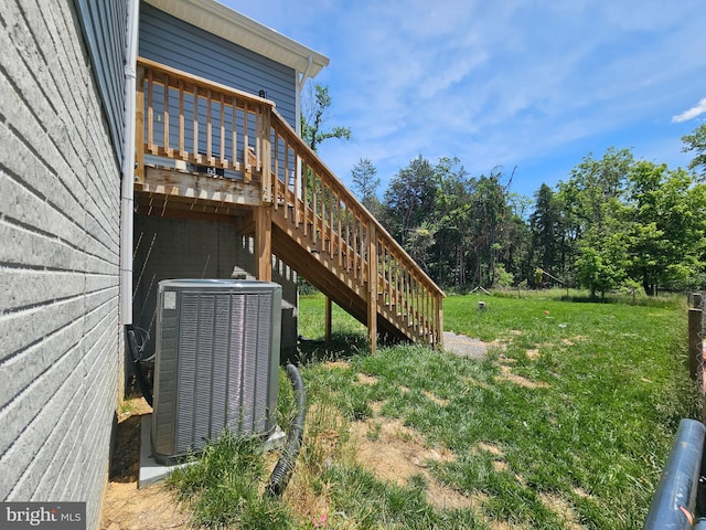 3612 Panhandle Rd, Front Royal, VA 22630 - view of green lawn with cooling unit, stairs, and a wooden deck