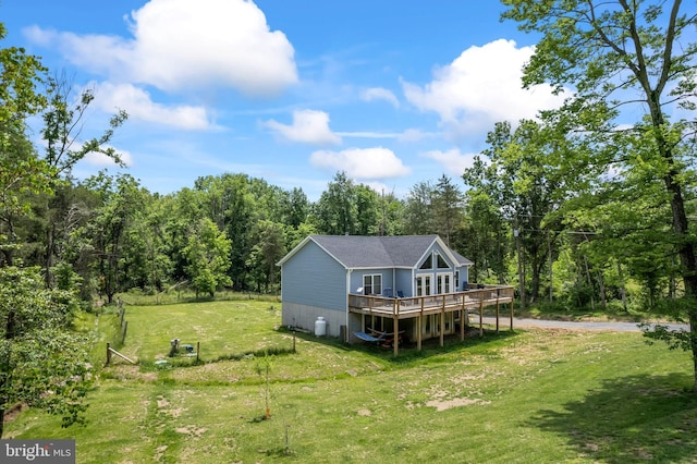 3612 Panhandle Rd, Front Royal, VA 22630 - rear view of house featuring a wooden deck, a yard, a forest view, and driveway