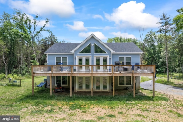 3612 Panhandle Rd, Front Royal, VA 22630 - rear view of property featuring french doors, a deck, a lawn, and driveway