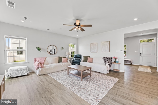 9508 Mourning Dove Way, Delmar, MD 21875 - living area with a ceiling fan, wood finished floors, recessed lighting, and baseboards