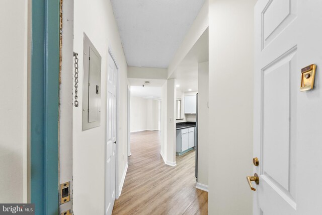 24 Courthouse Sq Unit 710, Rockville, MD 20850 - hall with light wood-style flooring, baseboards, and electric panel
