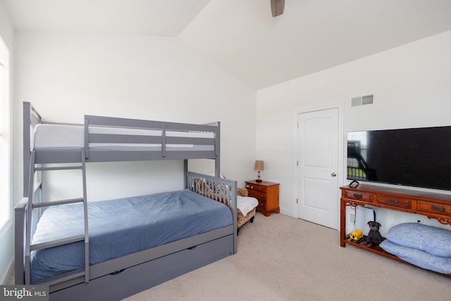 205 Kinneman Rd, Abbottstown, PA 17301 - bedroom with carpet flooring, vaulted ceiling, and ceiling fan