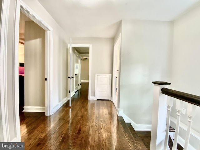 239 Glentay Ave, Lansdowne, PA 19050 - hallway featuring wood finished floors, an upstairs landing, and baseboards