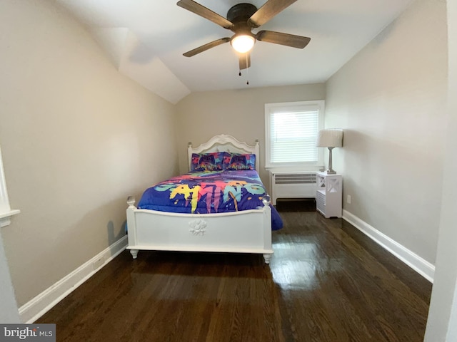 239 Glentay Ave, Lansdowne, PA 19050 - bedroom with radiator, wood finished floors, baseboards, vaulted ceiling, and ceiling fan
