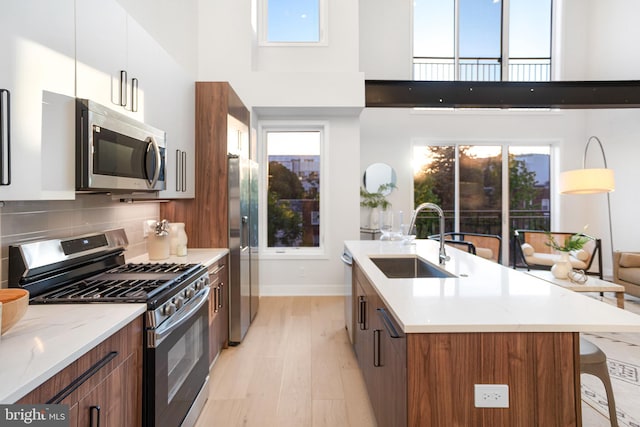 845 19th St NE Unit Ph9, Washington, DC 20002 - kitchen featuring appliances with stainless steel finishes, a sink, modern cabinets, a towering ceiling, and baseboards