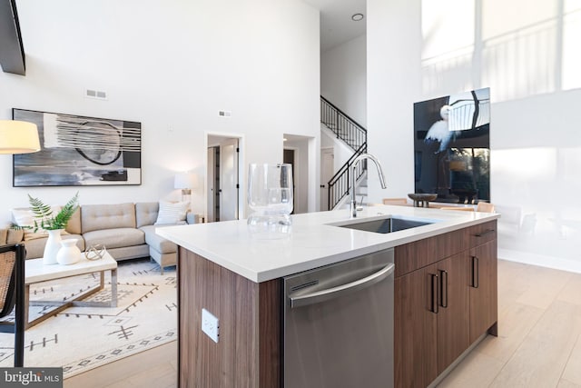 845 19th St NE Unit Ph9, Washington, DC 20002 - kitchen with dishwasher, a sink, modern cabinets, a high ceiling, and a kitchen island with sink