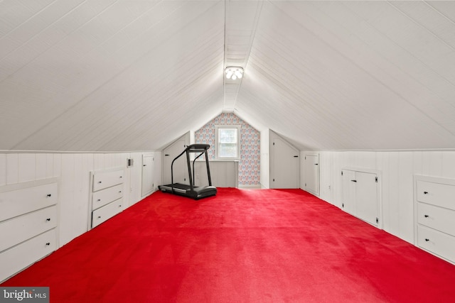 3709 Shepherd St, Chevy Chase, MD 20815 - additional living space with carpet, lofted ceiling, and wooden walls