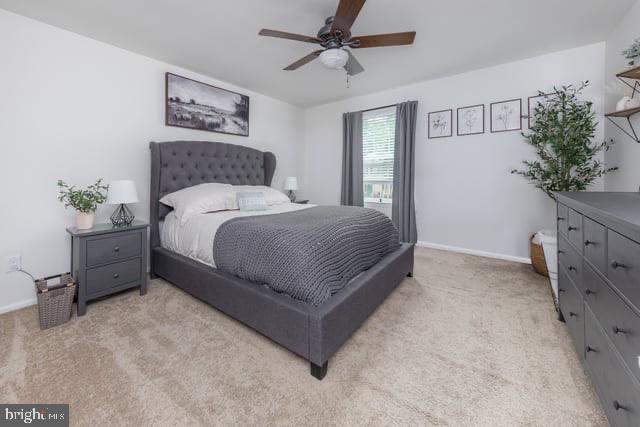 25 Aberdeen Dr, Sicklerville, NJ 08081 - bedroom featuring light colored carpet, baseboards, and a ceiling fan
