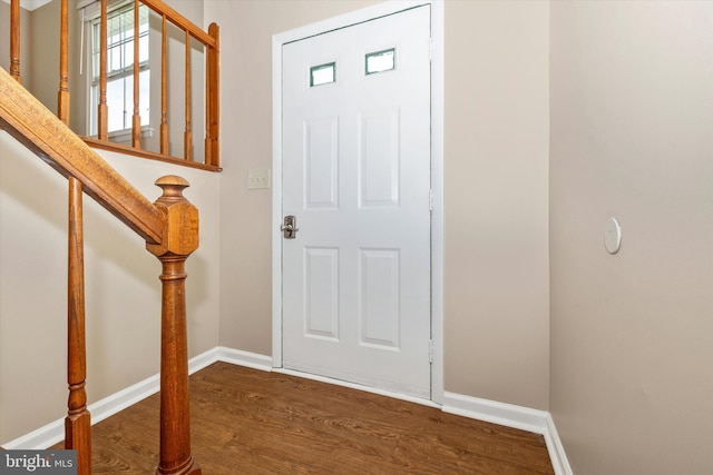 11005 Horseshoe Dr, Frederick, MD 21701 - foyer with wood finished floors, baseboards, and stairway