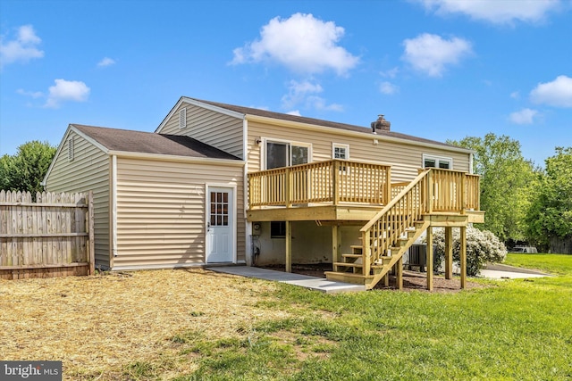 11005 Horseshoe Dr, Frederick, MD 21701 - rear view of property featuring a deck, stairs, cooling unit, and a chimney