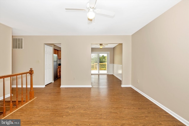 11005 Horseshoe Dr, Frederick, MD 21701 - empty room with a ceiling fan, wood finished floors, and baseboards