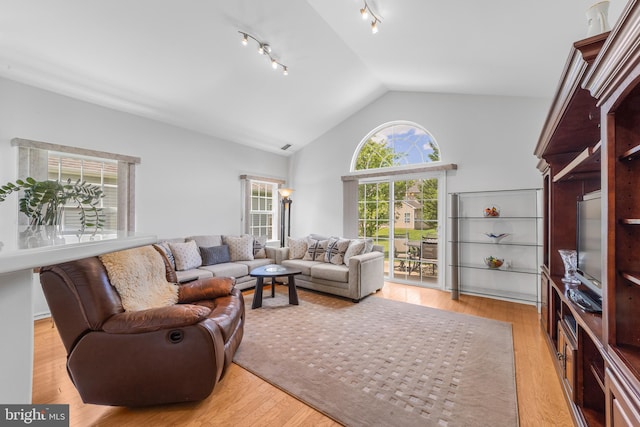17 San Marco, West Windsor, NJ 08550 - living room featuring lofted ceiling, light wood finished floors, and track lighting