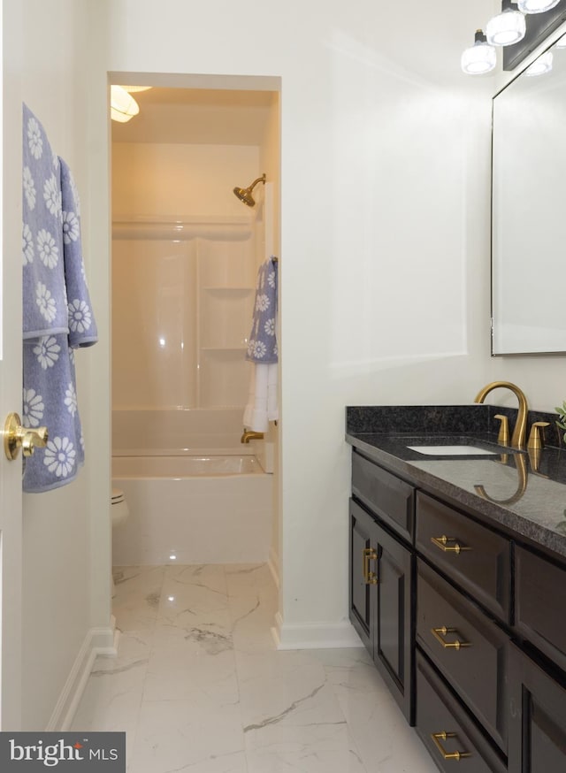 28 Stillwater Ct, Ridgeley, WV 26753 - full bathroom with baseboards, marble finish floors, vanity, toilet, and shower / tub combination