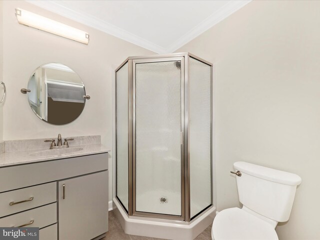 22028 Beaverbrook Dr, Smithsburg, MD 21783 - full bath with ornamental molding, vanity, a stall shower, and toilet