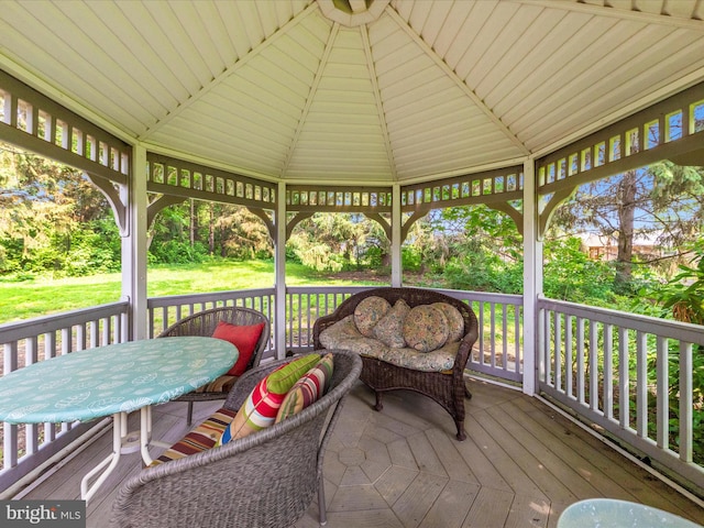 22028 Beaverbrook Dr, Smithsburg, MD 21783 - wooden terrace with a gazebo, outdoor dining area, and a lawn
