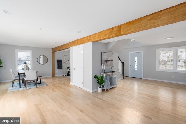 901 E Quaker Bottom Rd, Sparks Glencoe, MD 21152 - living room with stairs, light wood-style floors, and baseboards