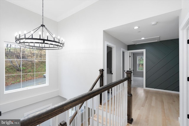 901 E Quaker Bottom Rd, Sparks Glencoe, MD 21152 - corridor featuring an upstairs landing, light wood finished floors, a chandelier, and recessed lighting