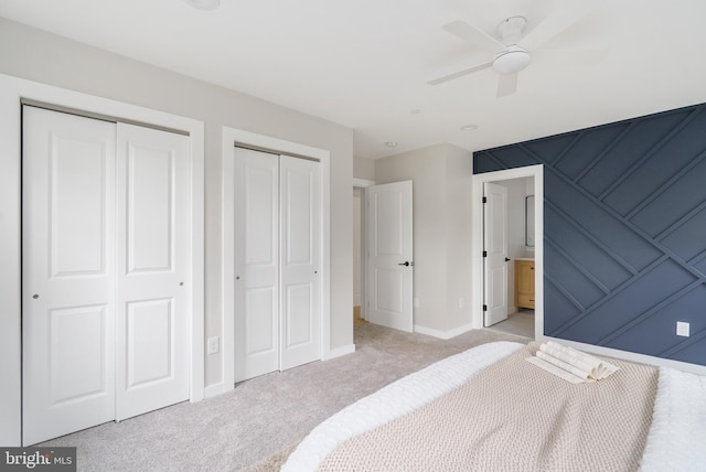 901 E Quaker Bottom Rd, Sparks Glencoe, MD 21152 - unfurnished bedroom with two closets, light colored carpet, baseboards, and ensuite bath