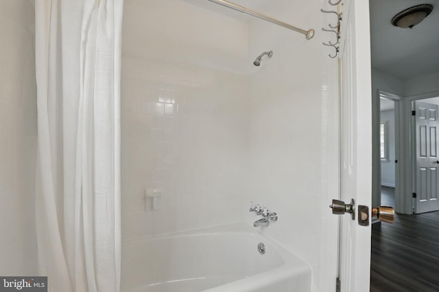 full bathroom with shower / bath combination with curtain
