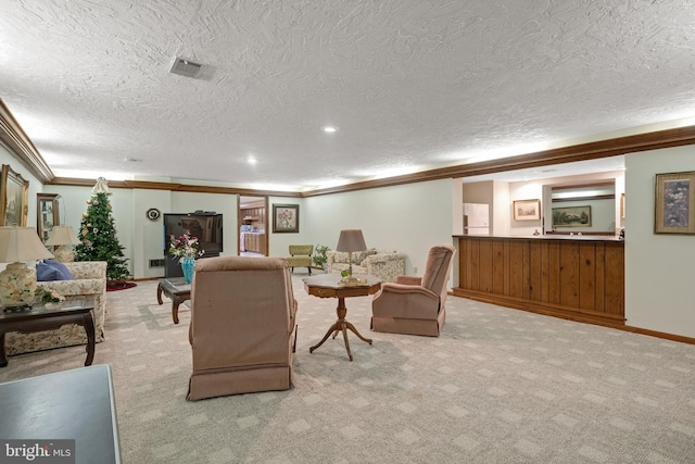 3731 Long Point Dr, York, PA 17402 - carpeted living room with crown molding, a textured ceiling, and baseboards