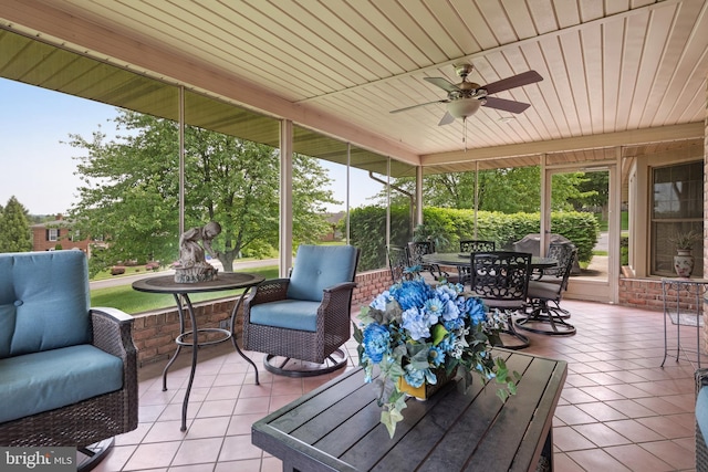 3731 Long Point Dr, York, PA 17402 - sunroom with outdoor dining space, a ceiling fan, and healthy amount of natural light