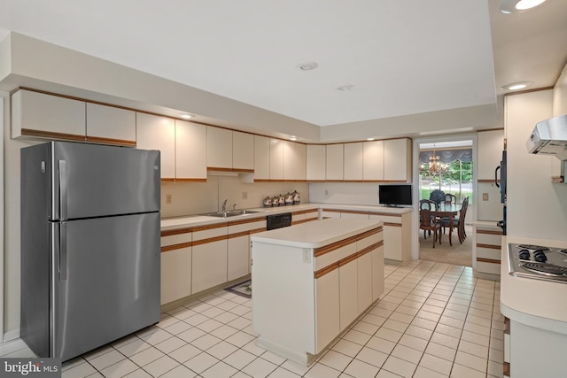 3731 Long Point Dr, York, PA 17402 - kitchen with freestanding refrigerator, light countertops, a sink, a kitchen island, and recessed lighting