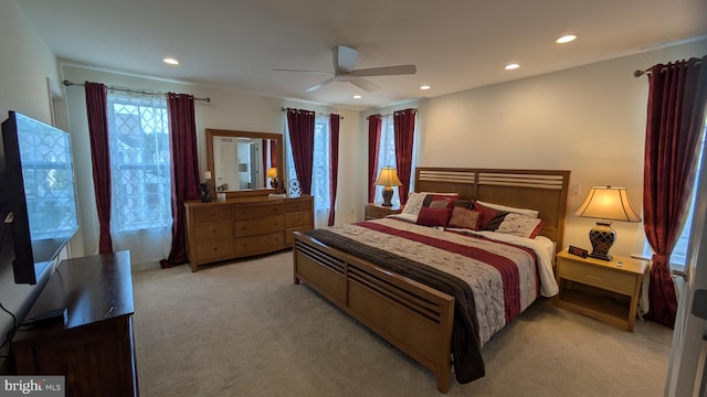 16 Magpie Ln, Princeton Junction, NJ 08550 - bedroom featuring light carpet, recessed lighting, and a ceiling fan