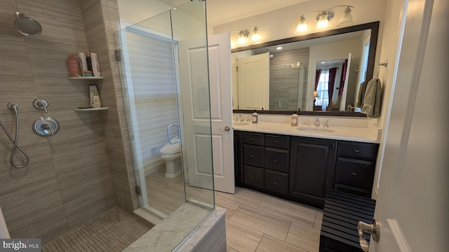 16 Magpie Ln, Princeton Junction, NJ 08550 - bathroom with a tile shower, double vanity, and tile patterned floors