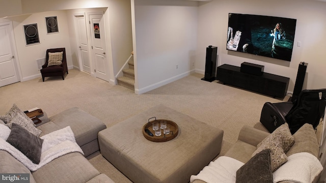 16 Magpie Ln, Princeton Junction, NJ 08550 - carpeted living area featuring stairway and baseboards