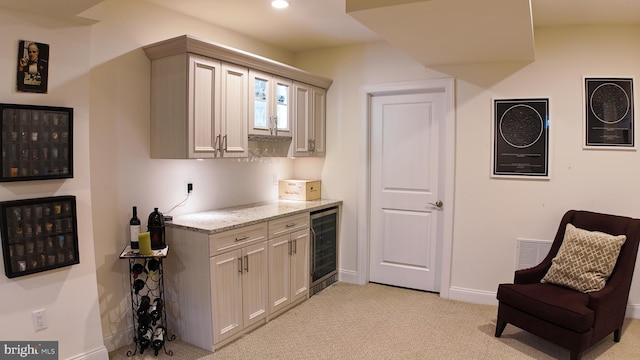 16 Magpie Ln, Princeton Junction, NJ 08550 - bar featuring beverage cooler, light carpet, and recessed lighting